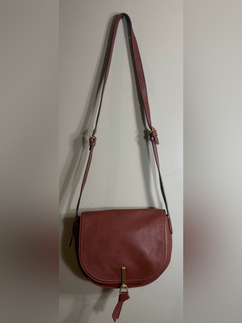 Vera Bradley Carson Brown Leather Saddle Crossbody Bag